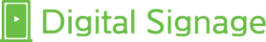 Green text reading Digital Signage next to an icon of a vertical rectangle with a play button and an arrow pointing right, suggesting media or display content, is seamlessly integrated with EPOS Systems. This combination enhances retail takeaways by streamlining both display and transaction processes.
