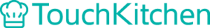 Logo for TouchKitchen featuring the brand name in turquoise. To the left is an icon of a chefs hat with digital signal lines, symbolising a blend of culinary innovation and EPOS systems technology.