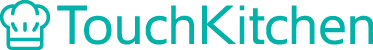 Logo for TouchKitchen featuring the brand name in turquoise. To the left is an icon of a chefs hat with digital signal lines, symbolising a blend of culinary innovation and EPOS systems technology.
