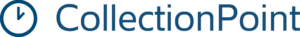 The logo displays CollectionPoint in blue, with a stylised arrow encircling the letter C on the left side, symbolising dynamic solutions. The background is a crisp white.