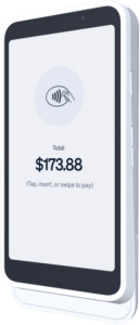 A smartphone in a sleek, white minimalist case displays a payment screen totalling $173.88, featuring icons for tap, insert, or swipe to pay—much like the convenience of card machines at your fingertips.