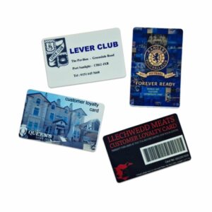 Displayed are four Loyalty Cards, each highlighting unique colors and branding elements to boost customer retention. With designs including the Lever Club and Llechwedd Meats Customer Loyalty Card, these cards are designed to strengthen brand connection.