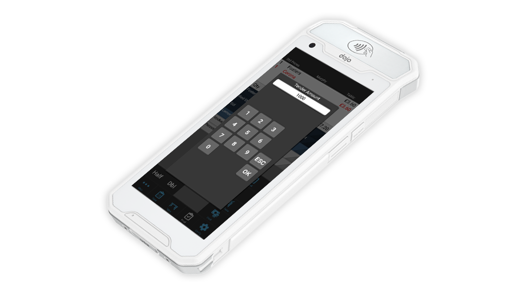 The sleek, white PocketTouch device boasts a touchscreen with a digital keypad, offering input options and an OK button. The alo logo is prominently displayed near the top, indicating its function in payment or data entry, and it is popular in the Liverpool City Region.