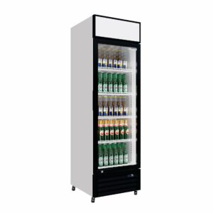 Single Door Display Cooler – B Rated Commercial Fridge with Merchandising Canopy 375 Litre